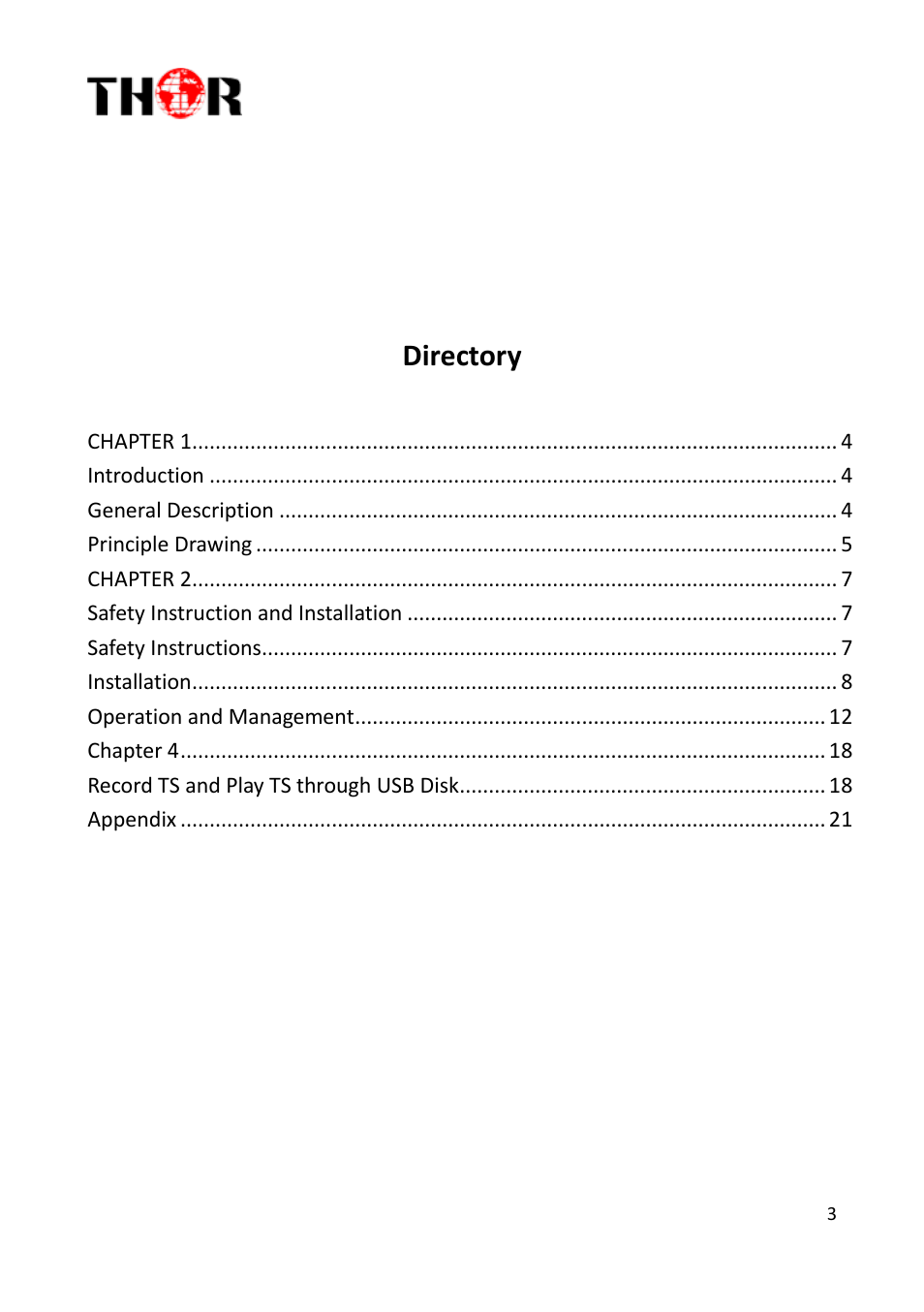 Directory | Thor Compact HDMI, YpbPr, Modulators + AC3 User Manual | Page 3 / 22