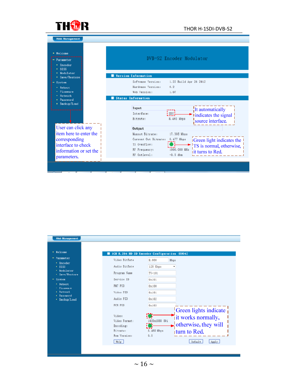 2 parameter configuration, 1 encoder | Thor HD Video Encoder & DVB-S2 Modulator User Manual | Page 19 / 28