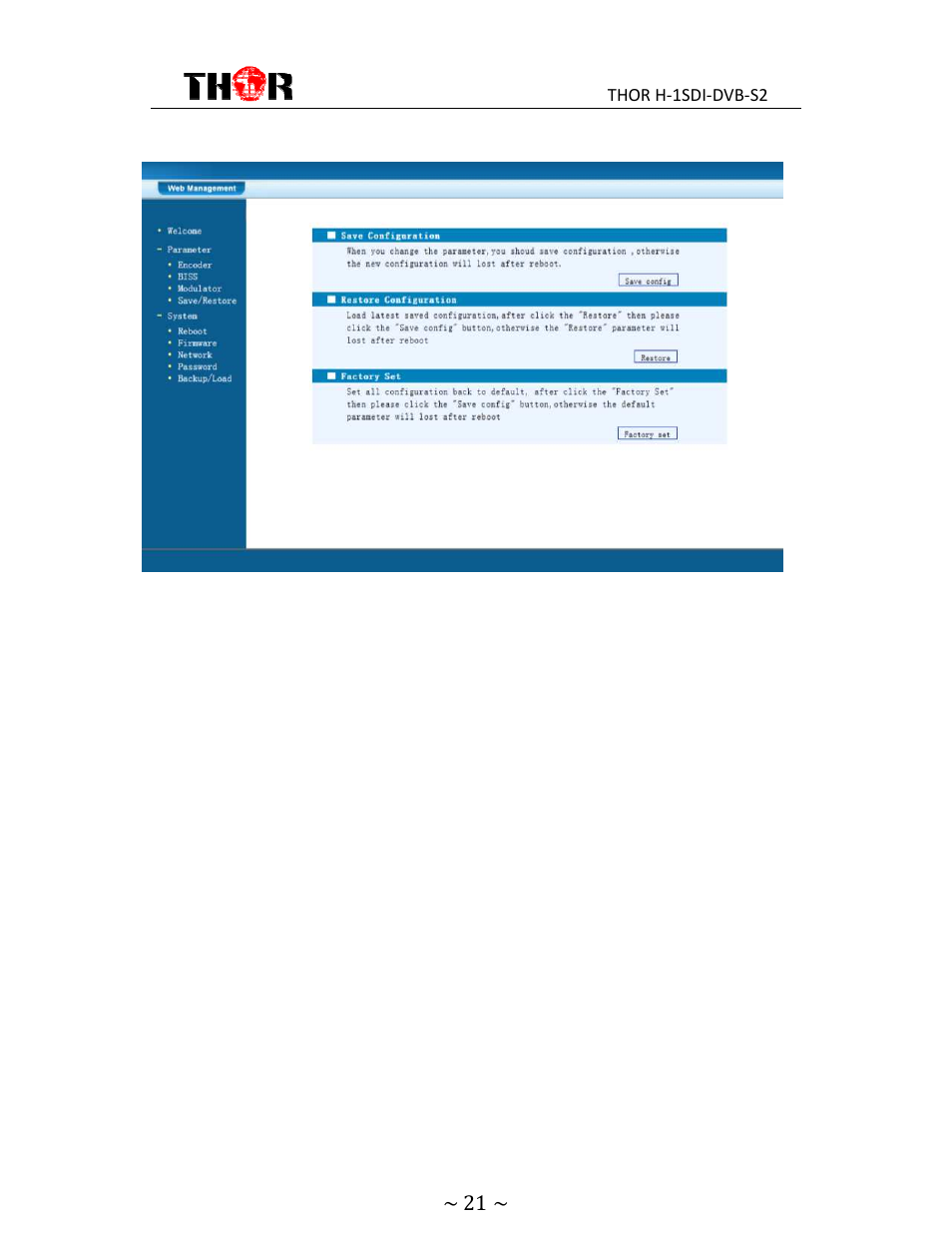 Thor HD Video Encoder & DVB-S2 Modulator User Manual | Page 24 / 28