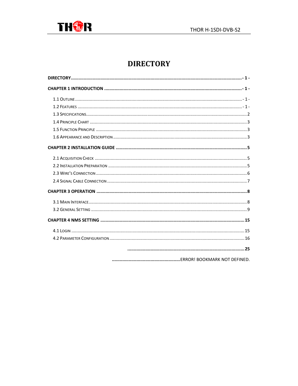 Directory, Thor h-1sdi-dvb-s2 | Thor HD Video Encoder & DVB-S2 Modulator User Manual | Page 3 / 28