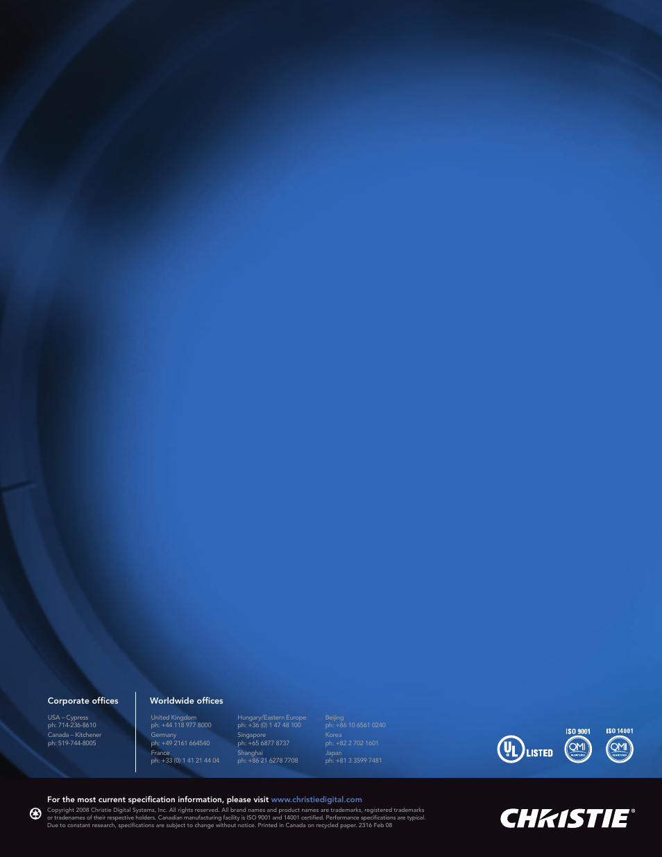 Christie Digital Systems High Performance Xenon Lamp CDXL User Manual | Page 16 / 16