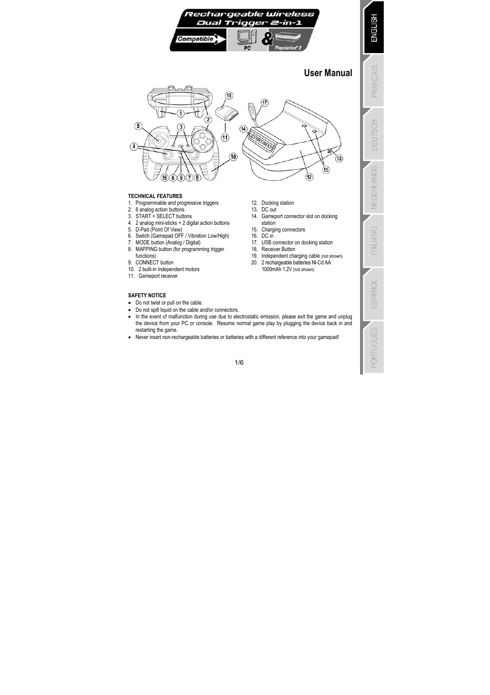 User manual | Thrustmaster Dual Trigger Wireless Rechargeable User Manual | Page 2 / 45