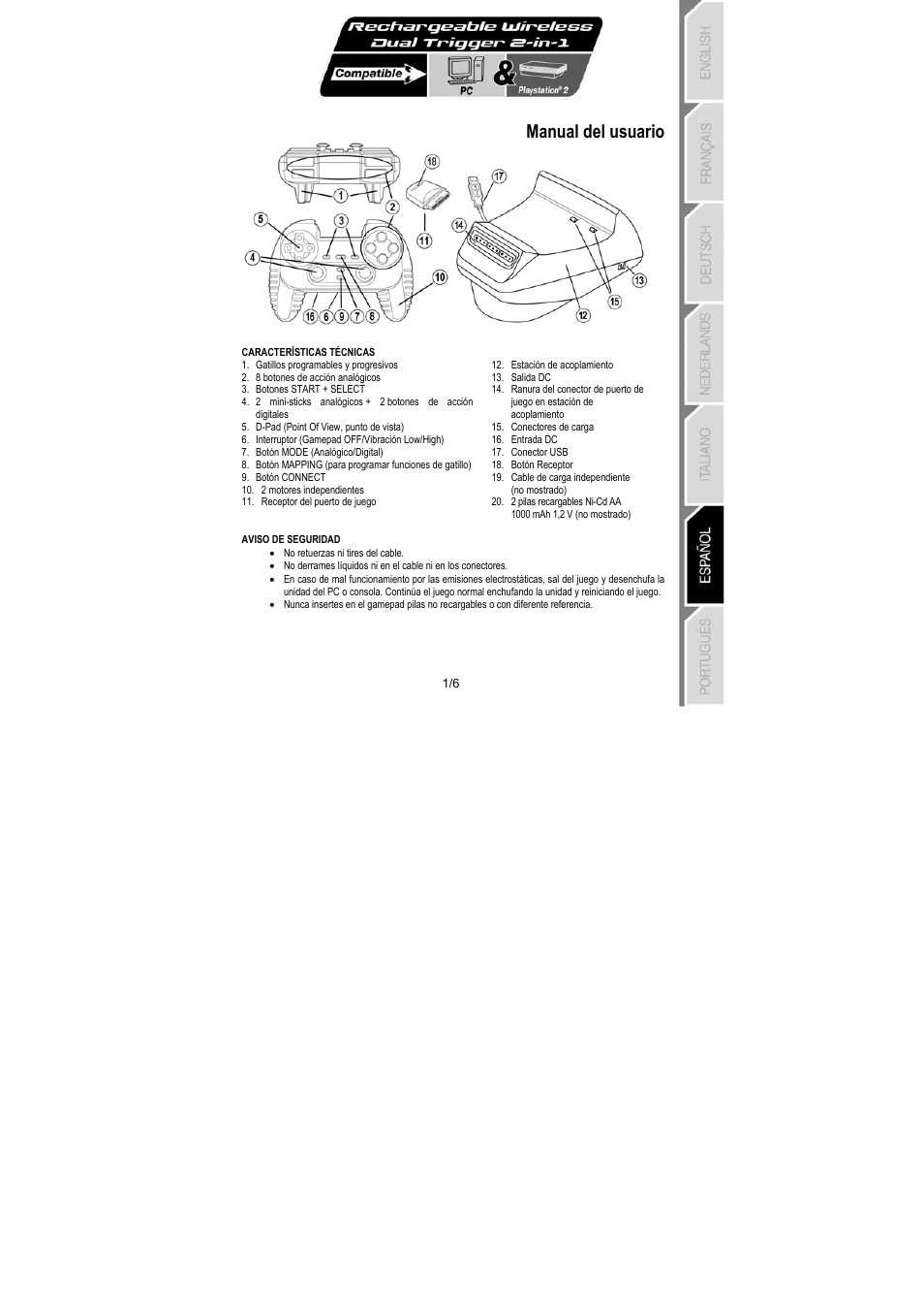 Manual del usuario | Thrustmaster Dual Trigger Wireless Rechargeable User Manual | Page 32 / 45