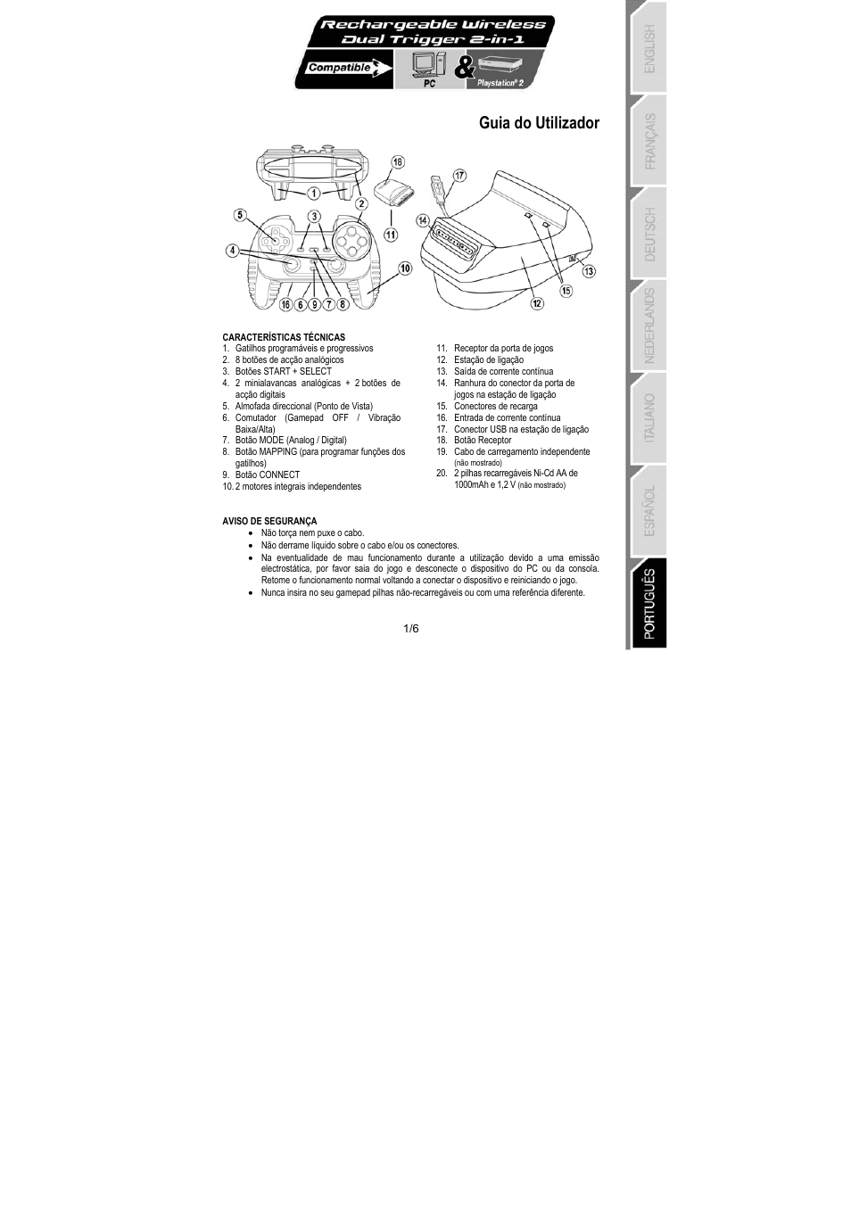 Guia do utilizador | Thrustmaster Dual Trigger Wireless Rechargeable User Manual | Page 38 / 45