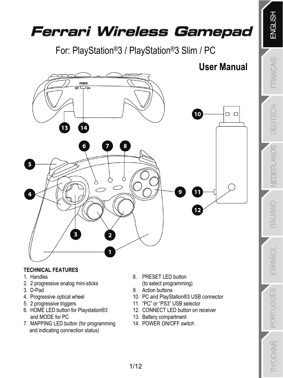 01_eng_ferrari_wireless_gamepad_5076063, For: playstation, 3 / playstation | 3 slim / pc user manual | Thrustmaster F1 Alonso Wireless Gamepad User Manual | Page 2 / 146