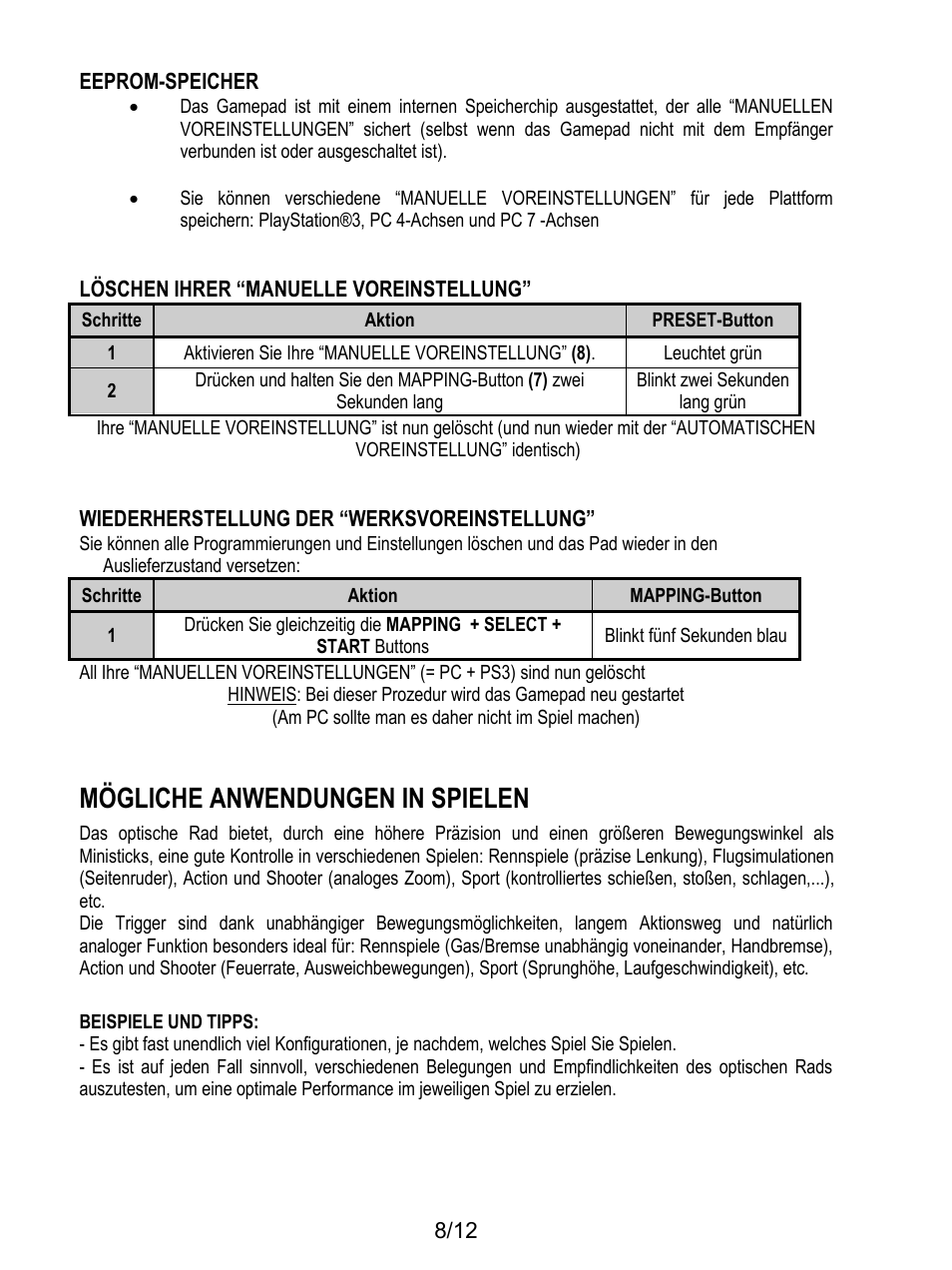 Mögliche anwendungen in spielen | Thrustmaster F1 Alonso Wireless Gamepad User Manual | Page 33 / 146