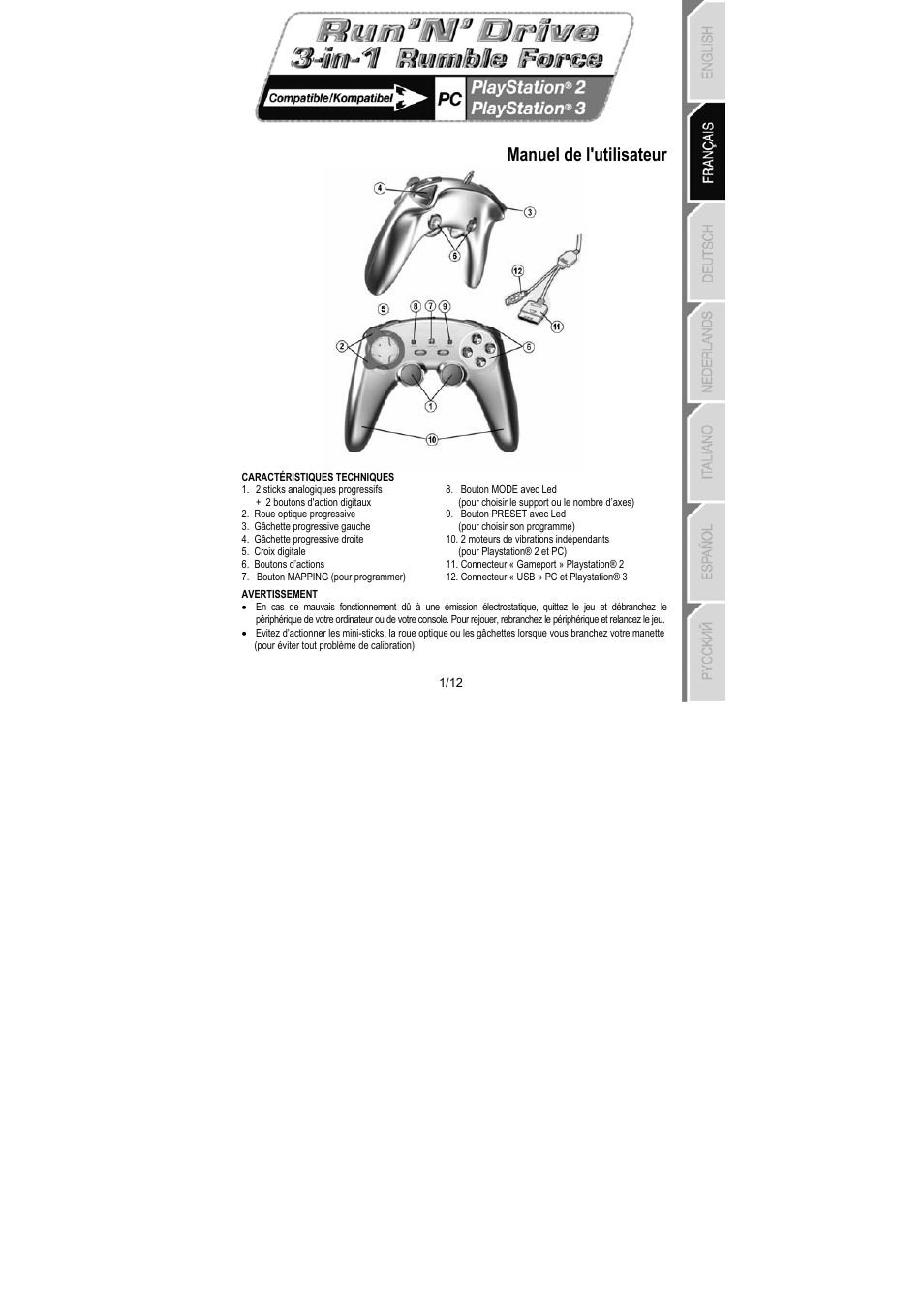 02_rundrive 3-in-1 rumble force_français, Manuel de l'utilisateur | Thrustmaster Run'N' Drive 3-in-1 Rumble Force User Manual | Page 14 / 85