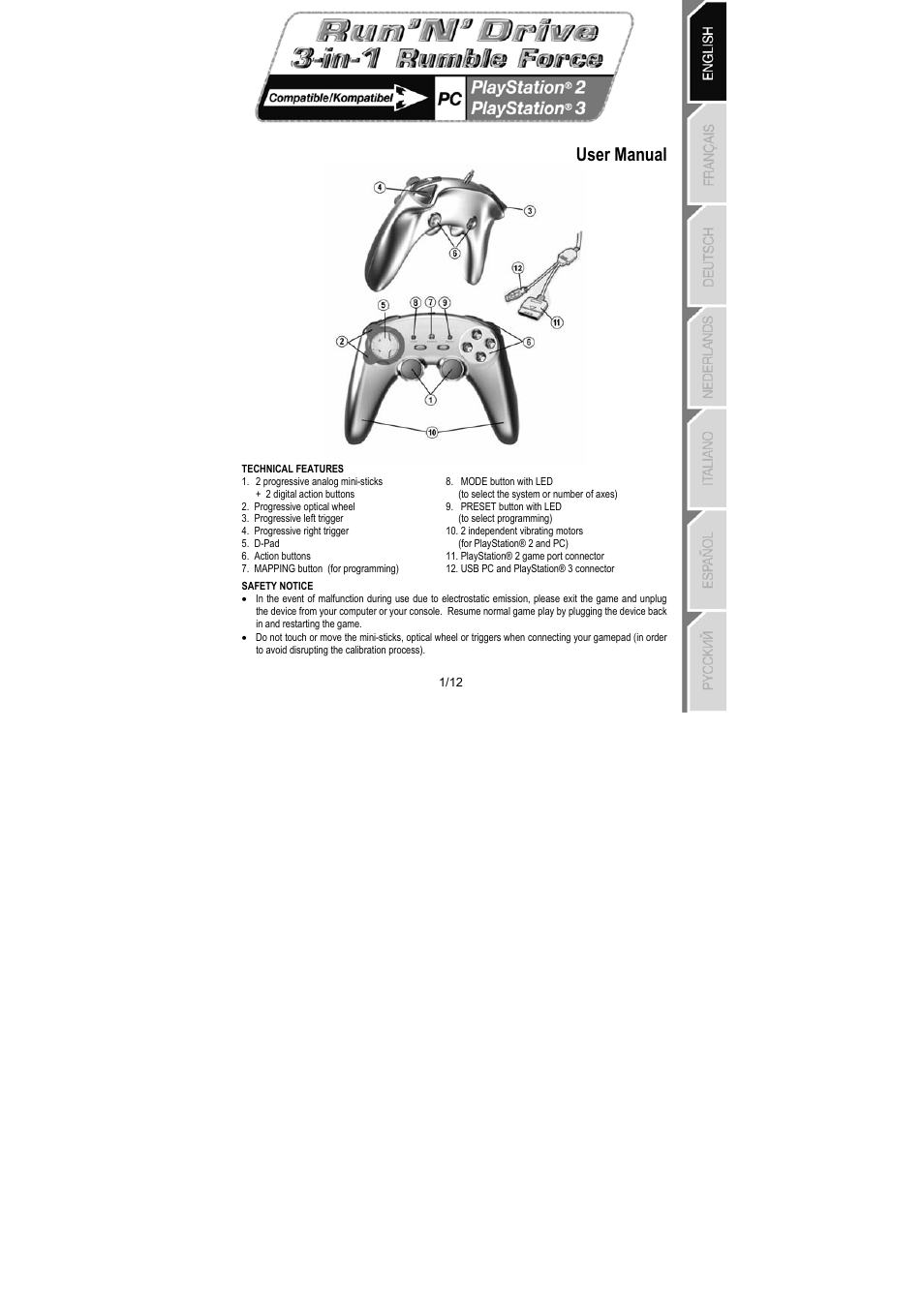 01_rundrive 3-in-1 rumble force_english, User manual | Thrustmaster Run'N' Drive 3-in-1 Rumble Force User Manual | Page 2 / 85