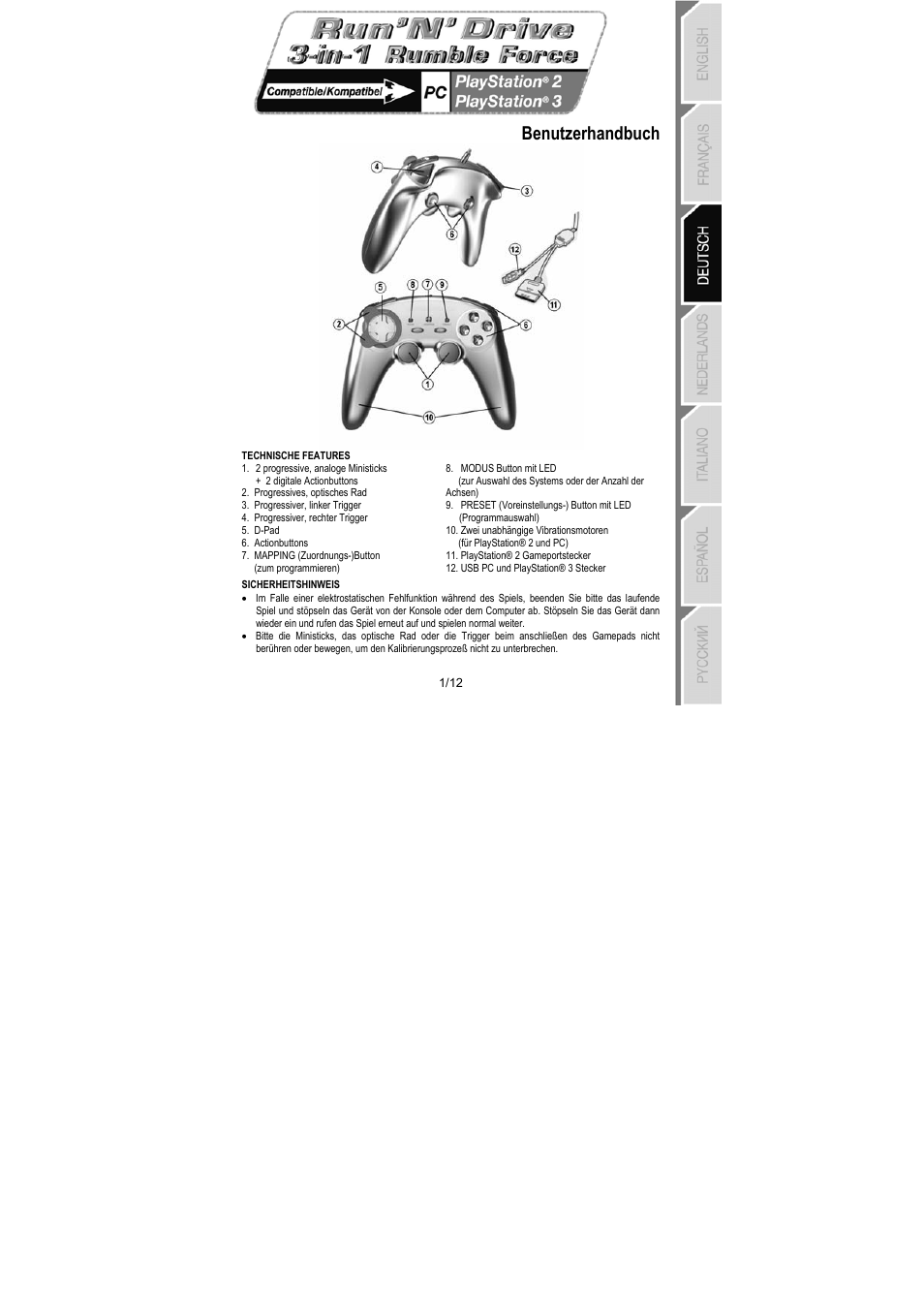 03_rundrive 3-in-1 rumble force_deutsch, Benutzerhandbuch | Thrustmaster Run'N' Drive 3-in-1 Rumble Force User Manual | Page 26 / 85