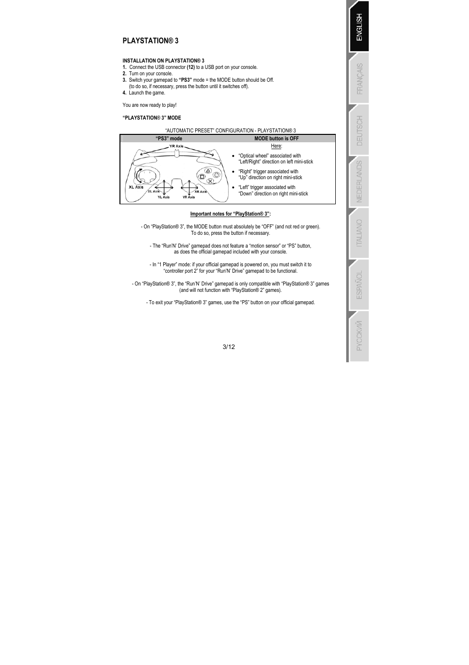 Playstation® 3 | Thrustmaster Run'N' Drive 3-in-1 Rumble Force User Manual | Page 4 / 85