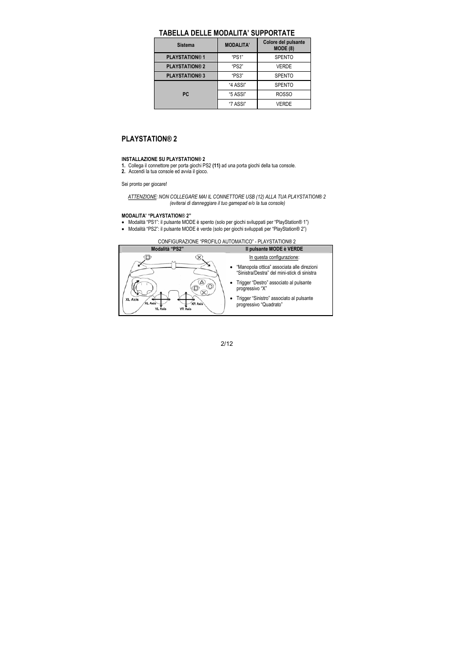 Tabella delle modalita’ supportate, Playstation® 2 | Thrustmaster Run'N' Drive 3-in-1 Rumble Force User Manual | Page 51 / 85