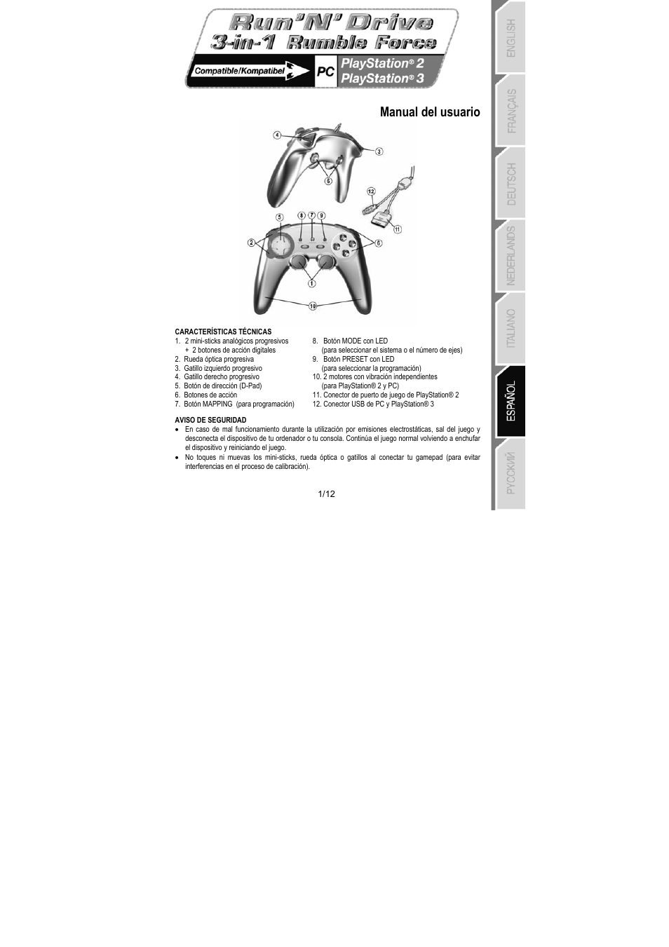 06_rundrive 3-in-1 rumble force_espanol, Manual del usuario | Thrustmaster Run'N' Drive 3-in-1 Rumble Force User Manual | Page 62 / 85