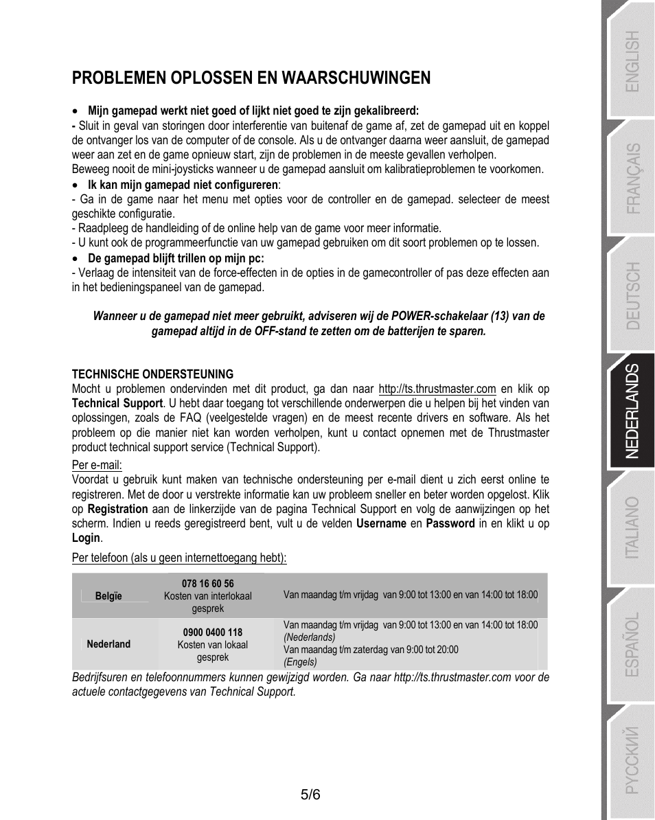 Problemen oplossen en waarschuwingen | Thrustmaster T-Wireless 3-in-1 Rumble Force User Manual | Page 24 / 50