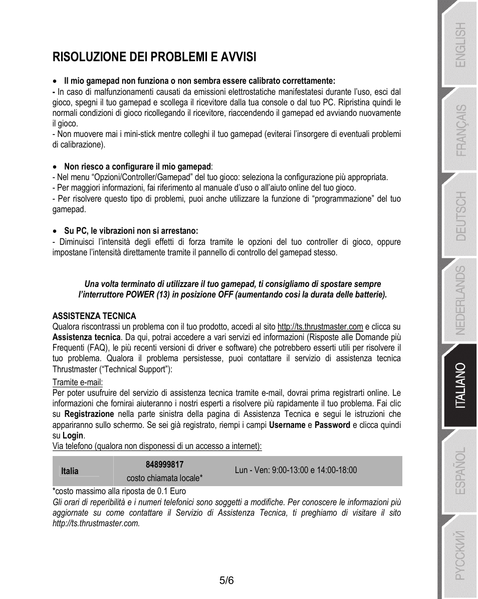 Risoluzione dei problemi e avvisi | Thrustmaster T-Wireless 3-in-1 Rumble Force User Manual | Page 30 / 50