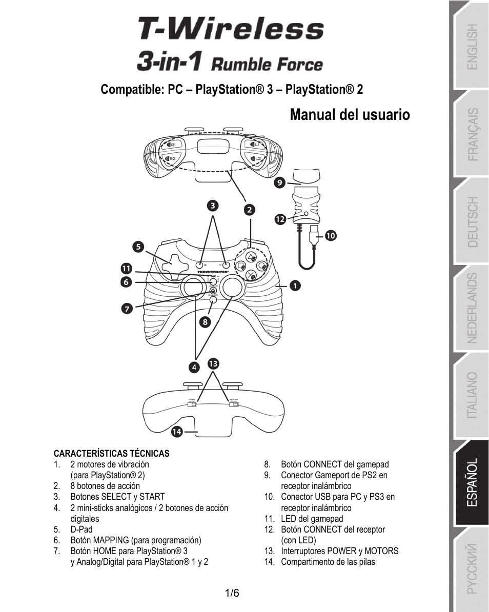 06_spa_t-wireless 3-in-1_rumble_force_5090601, Manual del usuario, Compatible: pc – playstation® 3 – playstation® 2 | Thrustmaster T-Wireless 3-in-1 Rumble Force User Manual | Page 32 / 50