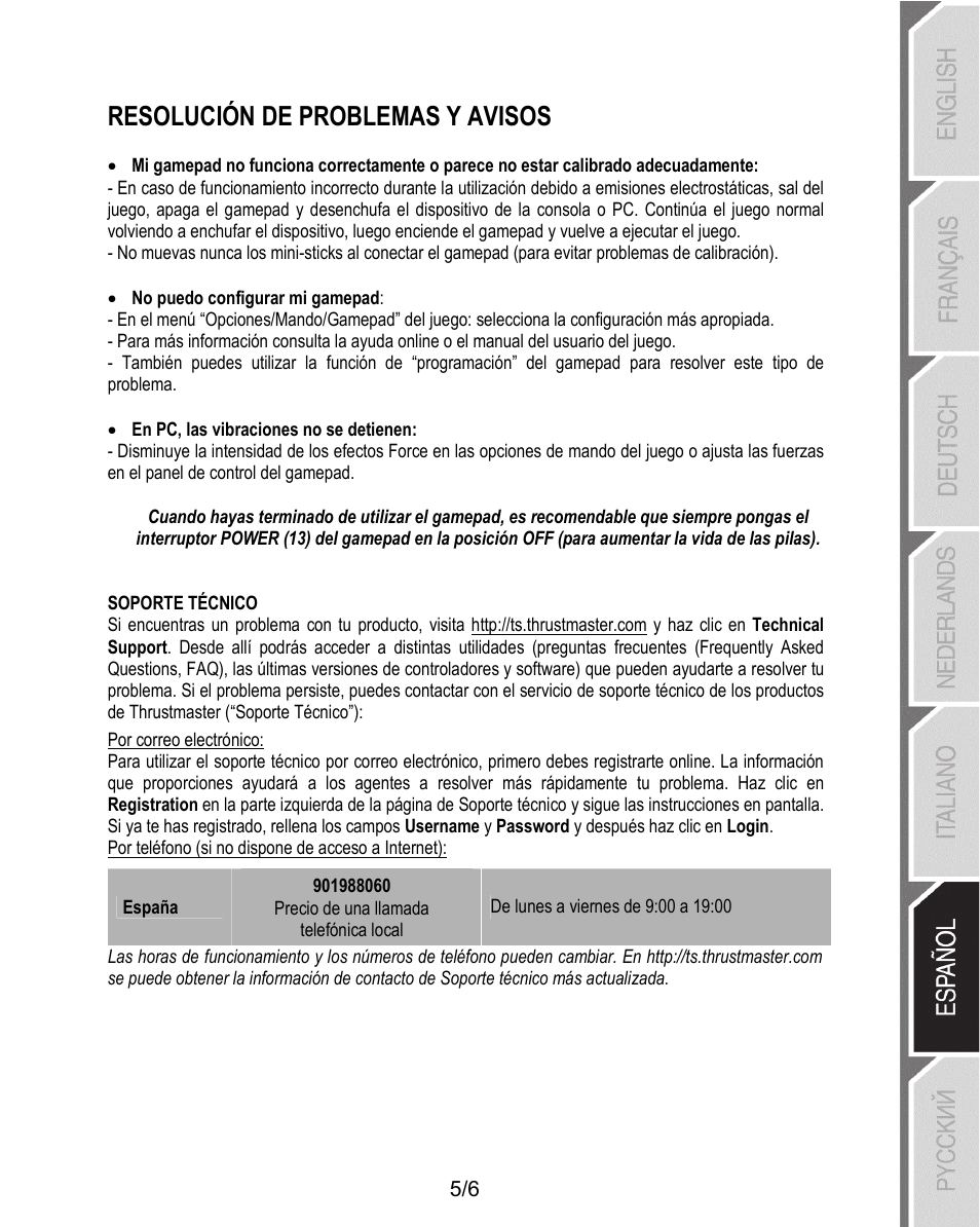 Resolución de problemas y avisos | Thrustmaster T-Wireless 3-in-1 Rumble Force User Manual | Page 36 / 50