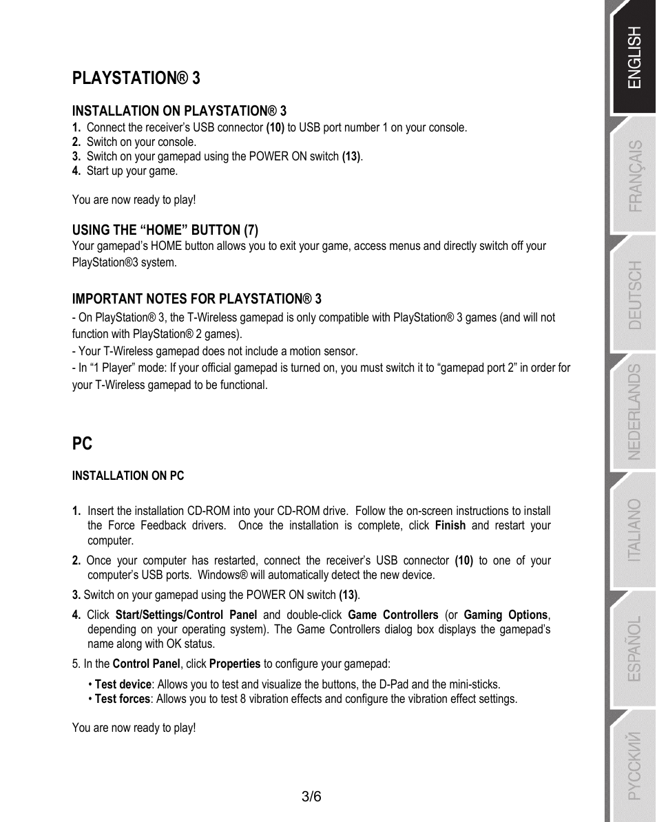 Playstation® 3 | Thrustmaster T-Wireless 3-in-1 Rumble Force User Manual | Page 4 / 50