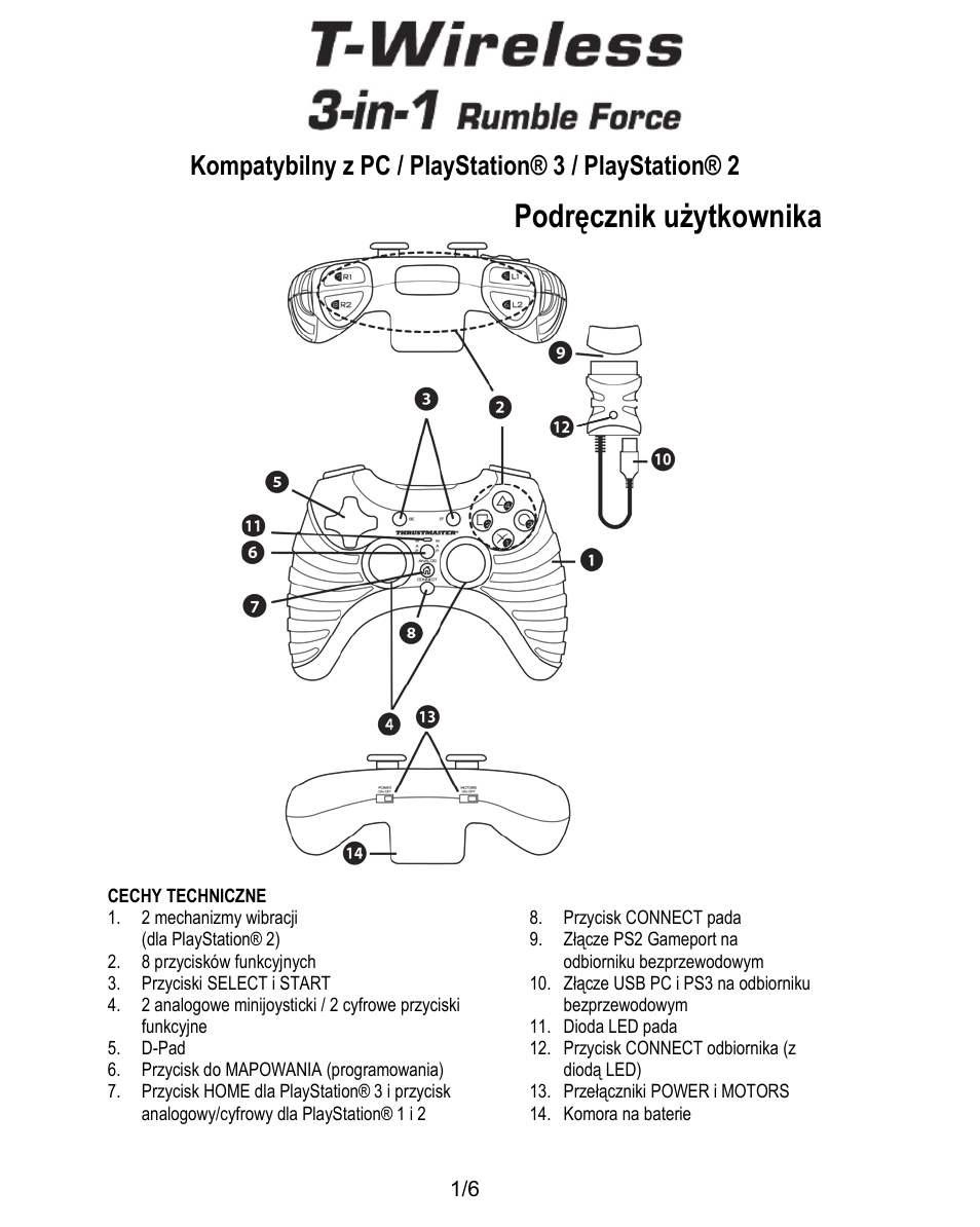 Pol_t-wireless 3-in-1_rumble_force, Podręcznik użytkownika | Thrustmaster T-Wireless 3-in-1 Rumble Force User Manual | Page 44 / 50