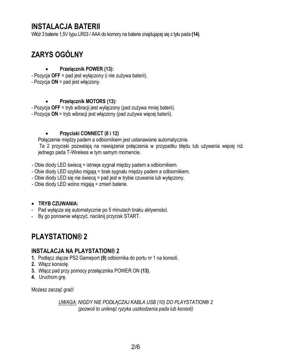 Instalacja baterii, Zarys ogólny, Playstation® 2 | Thrustmaster T-Wireless 3-in-1 Rumble Force User Manual | Page 45 / 50
