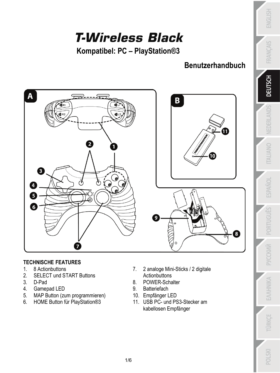 03_deu-t-wireless_black, Benutzerhandbuch, Kompatibel: pc – playstation®3 benutzerhandbuch | Thrustmaster T-Wireless Black User Manual | Page 14 / 73