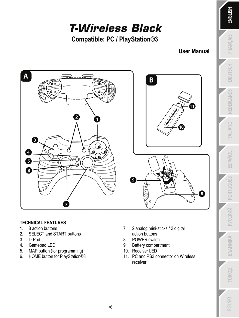 01_eng-t-wireless_black, User manual, Compatible: pc / playstation®3 | Thrustmaster T-Wireless Black User Manual | Page 2 / 73