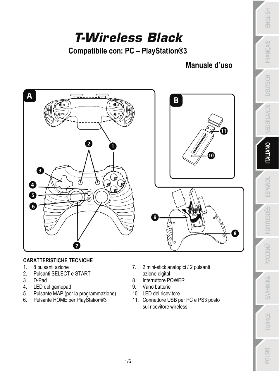 05_ita-t-wireless_black, Manuale d’uso, Compatibile con: pc – playstation®3 manuale d’uso | Thrustmaster T-Wireless Black User Manual | Page 26 / 73