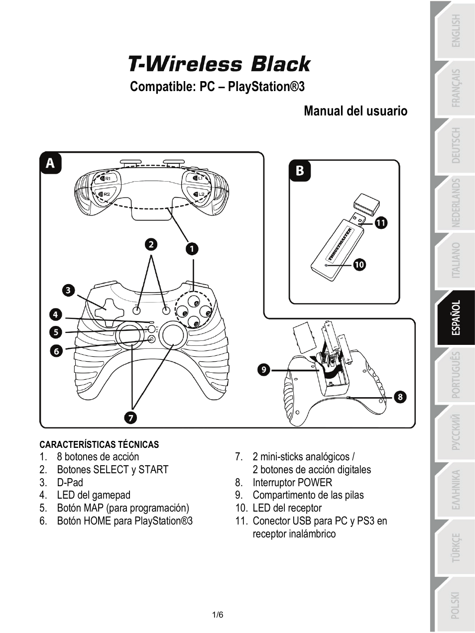 06_spa-t-wireless_black, Manual del usuario, Compatible: pc – playstation®3 manual del usuario | Thrustmaster T-Wireless Black User Manual | Page 32 / 73