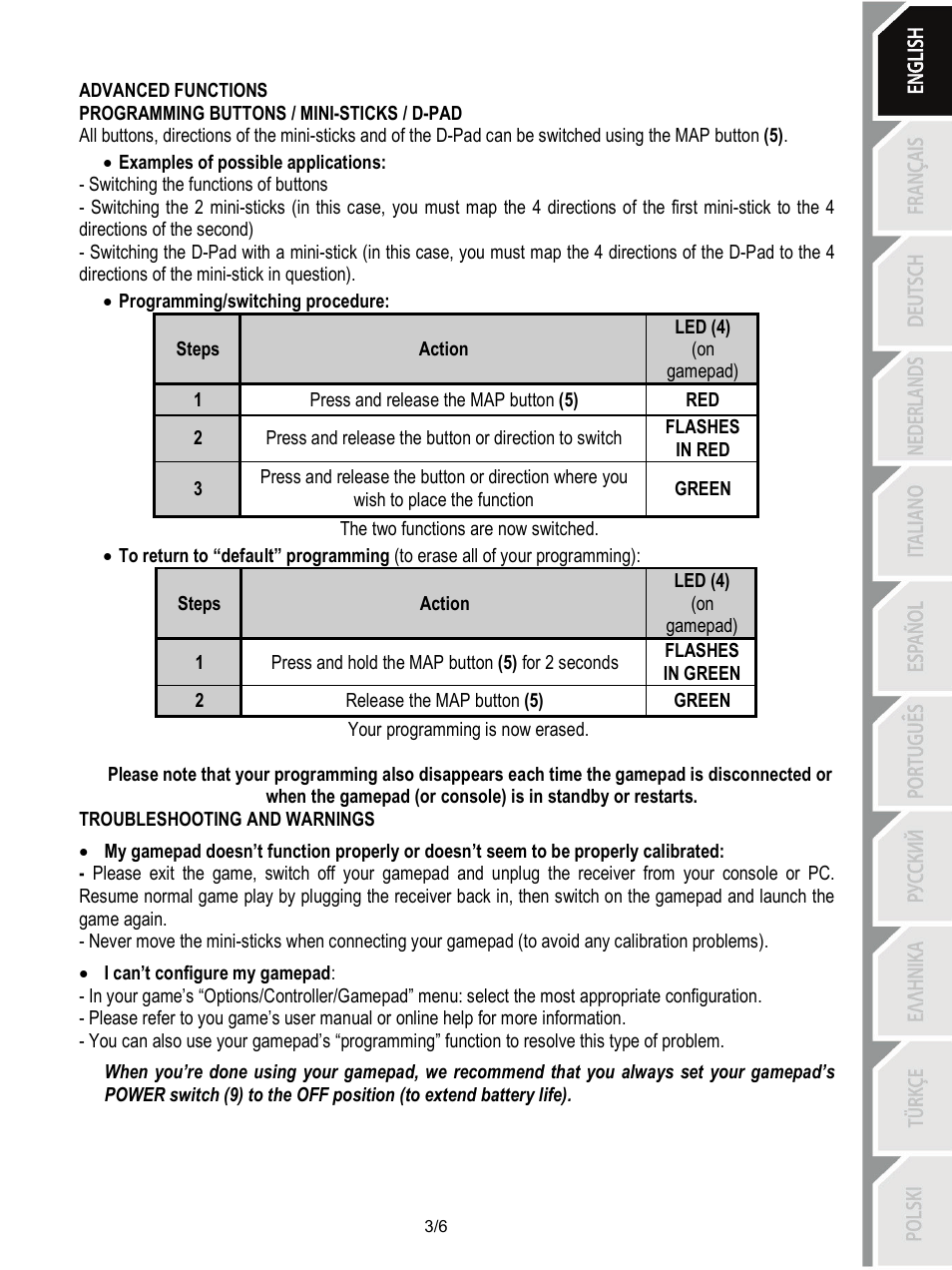 Troubleshooting and warnings | Thrustmaster T-Wireless Black User Manual | Page 4 / 73