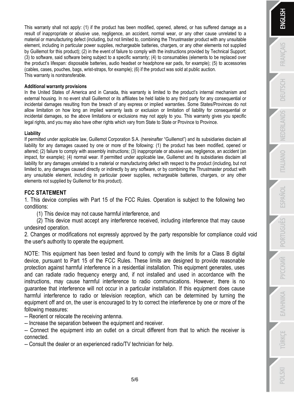 Thrustmaster T-Wireless Black User Manual | Page 6 / 73