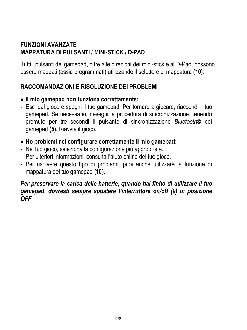 Funzioni avanzate, Mappatura di pulsanti / mini-stick / d-pad, Raccomandazioni e risoluzione dei problemi | Il mio gamepad non funziona correttamente | Thrustmaster Score-A User Manual | Page 37 / 97