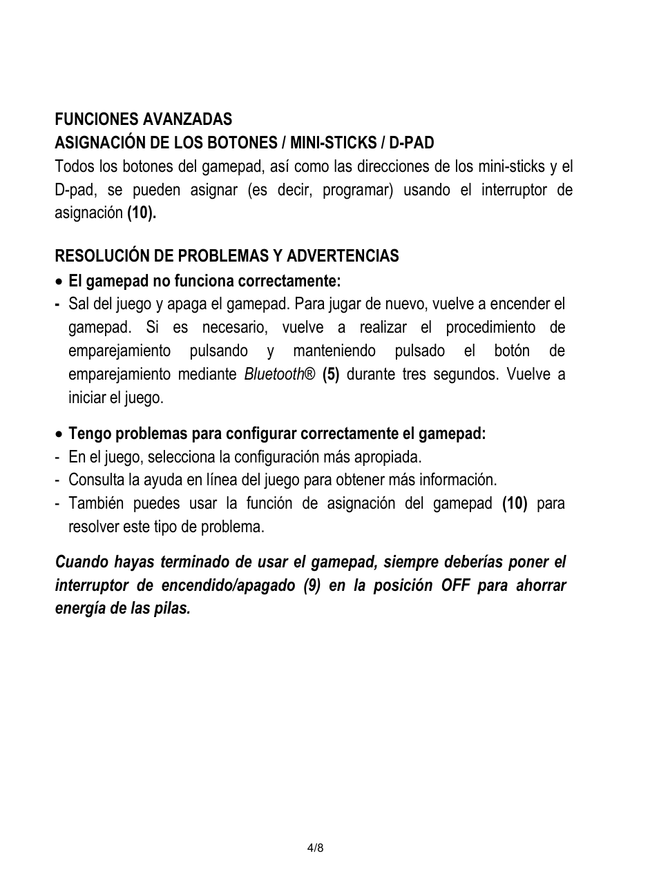 Funciones avanzadas, Asignación de los botones / mini-sticks / d-pad, Resolución de problemas y advertencias | El gamepad no funciona correctamente | Thrustmaster Score-A User Manual | Page 45 / 97