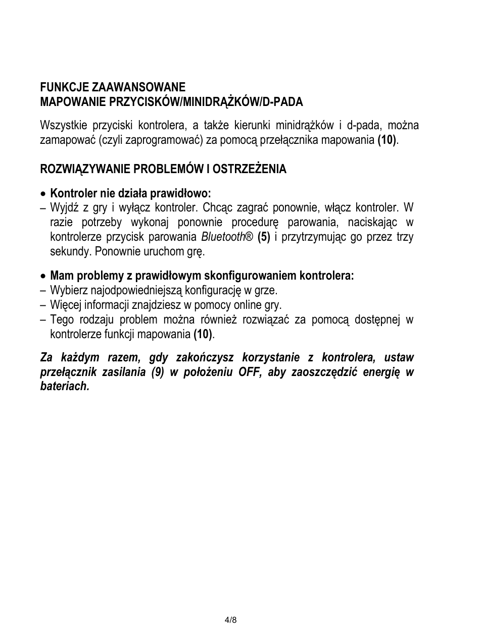 Funkcje zaawansowane, Mapowanie przycisków/minidrążków/d-pada, Rozwiązywanie problemów i ostrzeżenia | Kontroler nie działa prawidłowo, Wybierz najodpowiedniejszą konfigurację w grze, Więcej informacji znajdziesz w pomocy online gry | Thrustmaster Score-A User Manual | Page 85 / 97