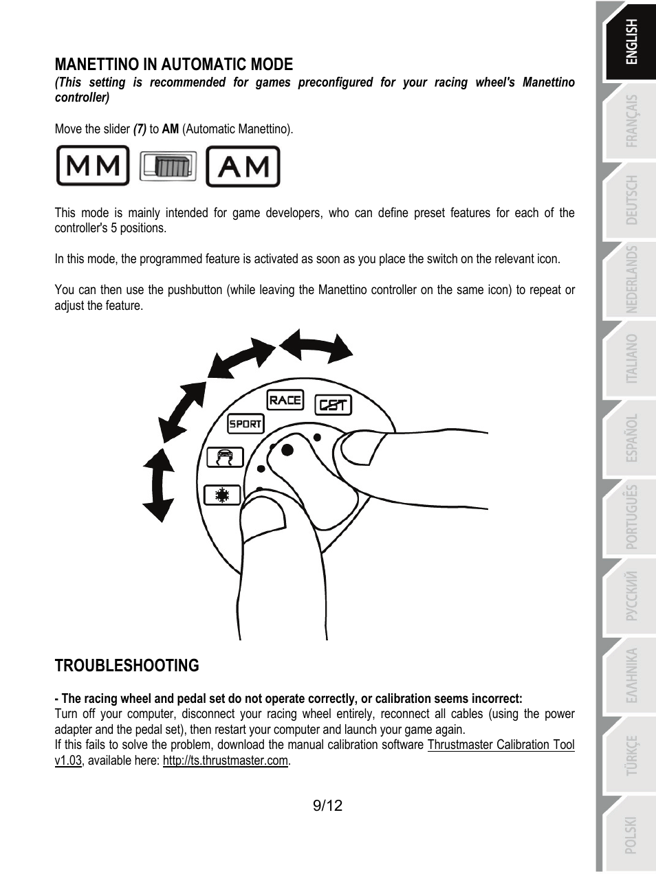 Manettino in automatic mode, Troubleshooting | Thrustmaster F430 FFB User Manual | Page 10 / 147