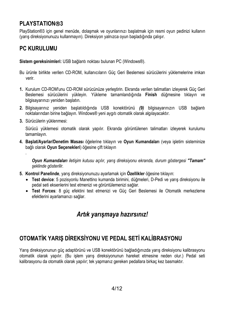 Artık yarışmaya hazırsınız, Playstation  3, Pc kurulumu | Thrustmaster F430 FFB User Manual | Page 113 / 147