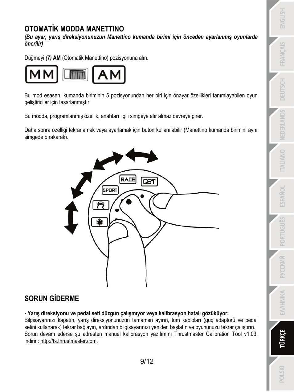 Otomatik modda manettino, Sorun giderme | Thrustmaster F430 FFB User Manual | Page 118 / 147