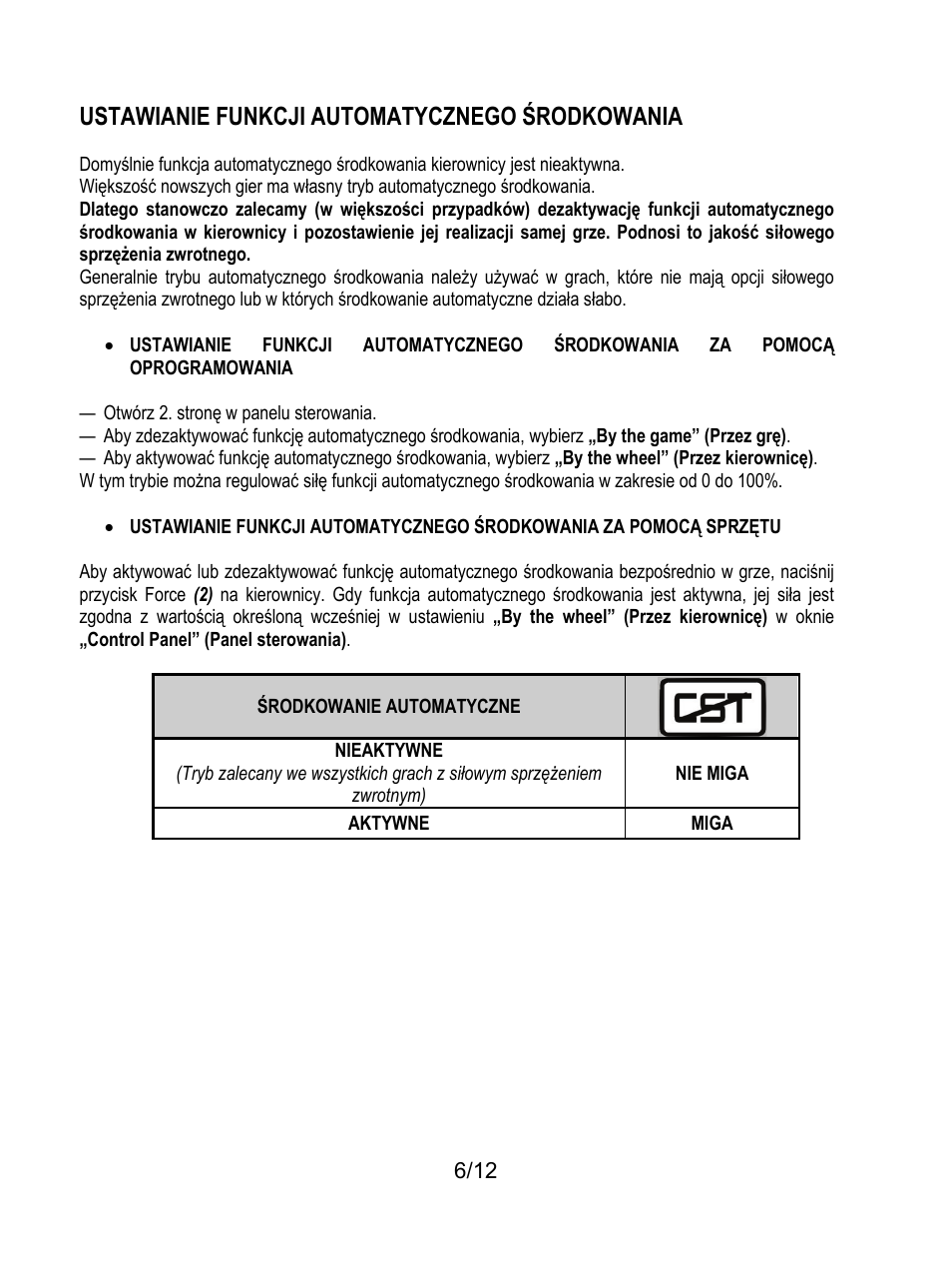 Ustawianie funkcji automatycznego środkowania | Thrustmaster F430 FFB User Manual | Page 127 / 147