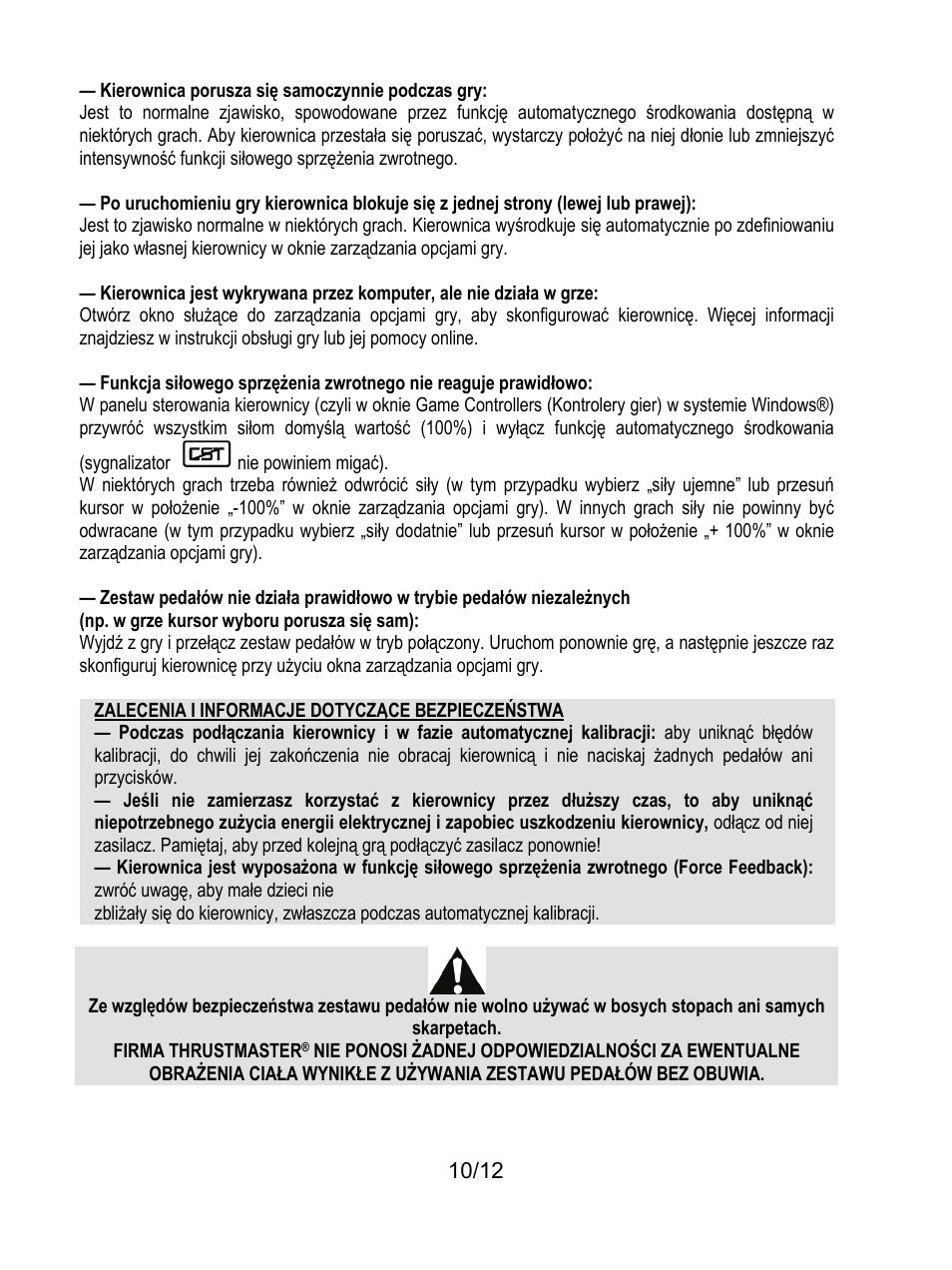 Zalecenia i informacje dotyczące bezpieczeństwa | Thrustmaster F430 FFB User Manual | Page 131 / 147