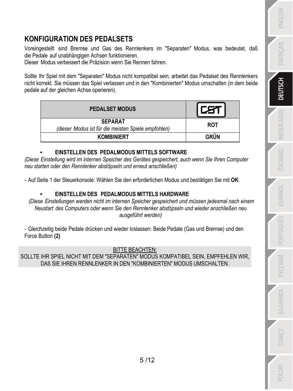 Bitte beachten | Thrustmaster F430 FFB User Manual | Page 30 / 147