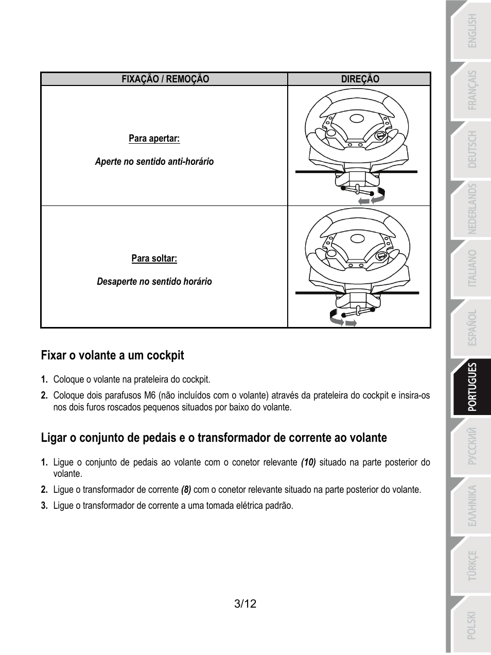 Direção, Fixação / remoção, Fixar o volante a um cockpit | Thrustmaster F430 FFB User Manual | Page 76 / 147