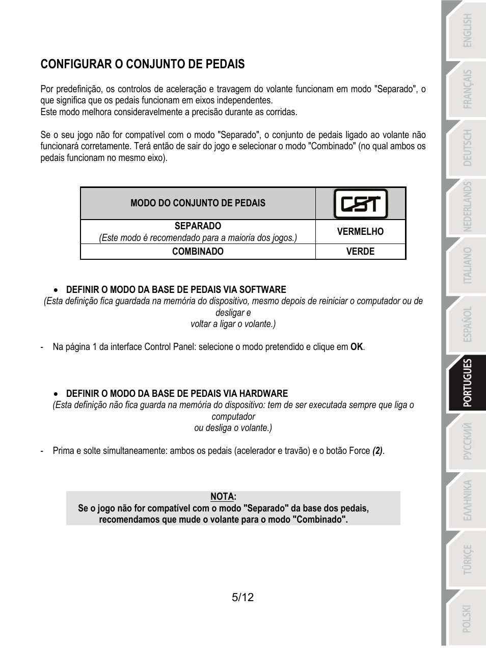 Configurar o conjunto de pedais | Thrustmaster F430 FFB User Manual | Page 78 / 147