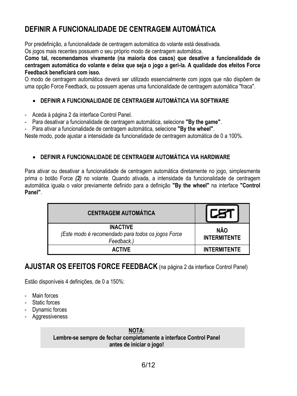 Definir a funcionalidade de centragem automática, Ajustar os efeitos force feedback | Thrustmaster F430 FFB User Manual | Page 79 / 147