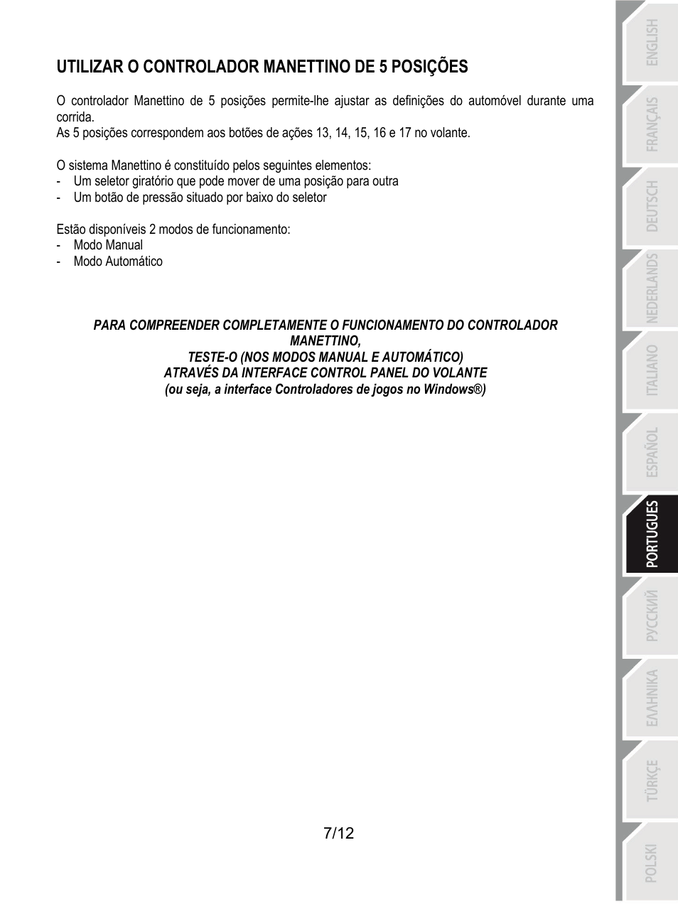 Utilizar o controlador manettino de 5 posições | Thrustmaster F430 FFB User Manual | Page 80 / 147