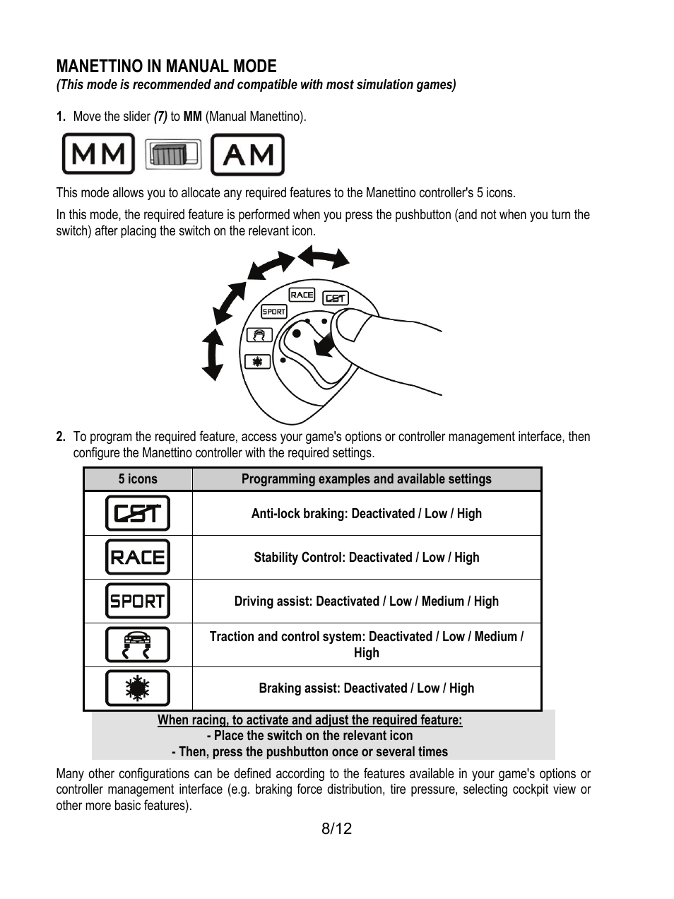 Manettino in manual mode | Thrustmaster F430 FFB User Manual | Page 9 / 147