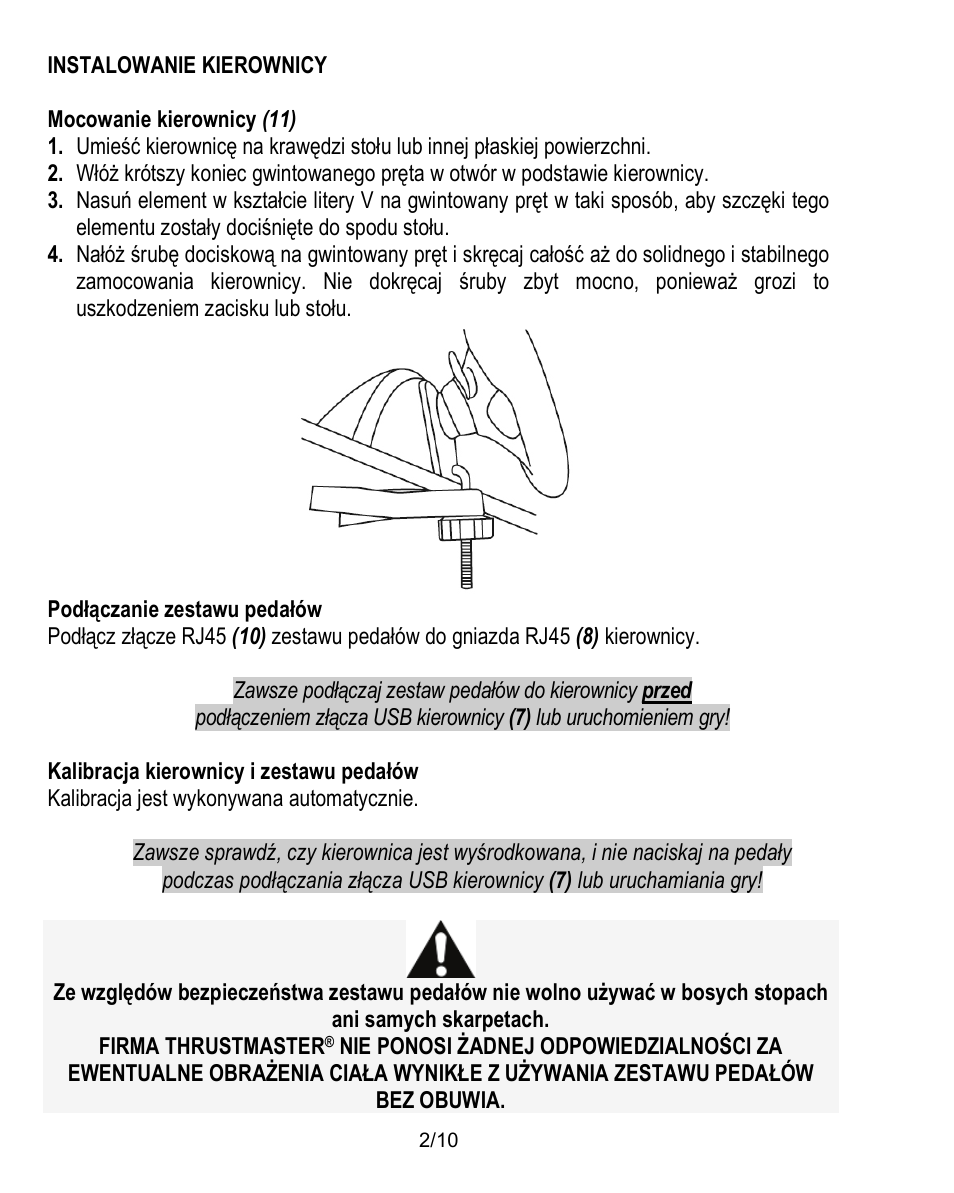 Instalowanie kierownicy | Thrustmaster Ferrari Challenge PC-PS3 User Manual | Page 103 / 121