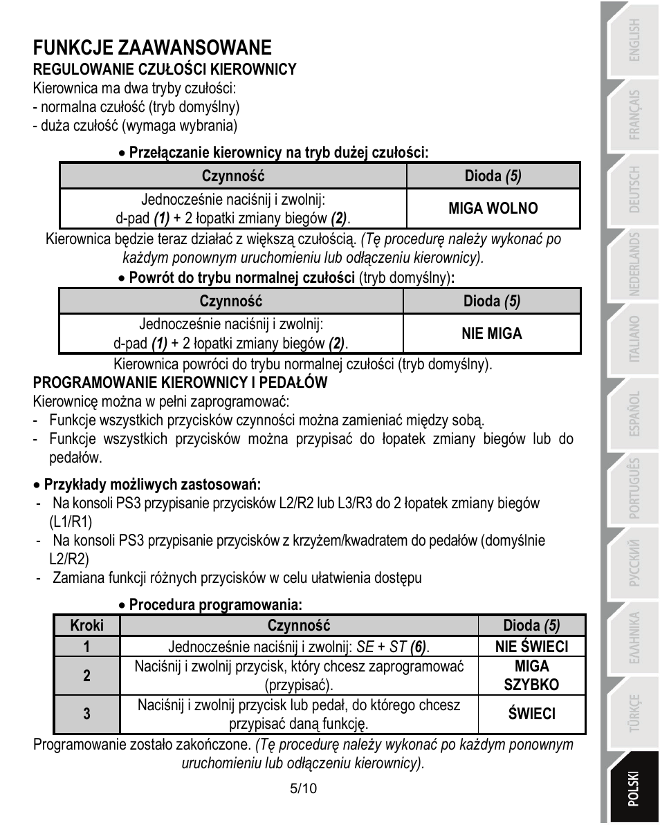 Funkcje zaawansowane | Thrustmaster Ferrari Challenge PC-PS3 User Manual | Page 106 / 121