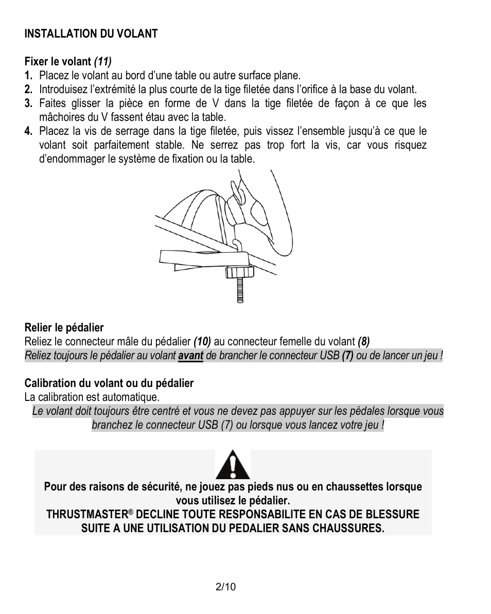 Installation du volant | Thrustmaster Ferrari Challenge PC-PS3 User Manual | Page 13 / 121
