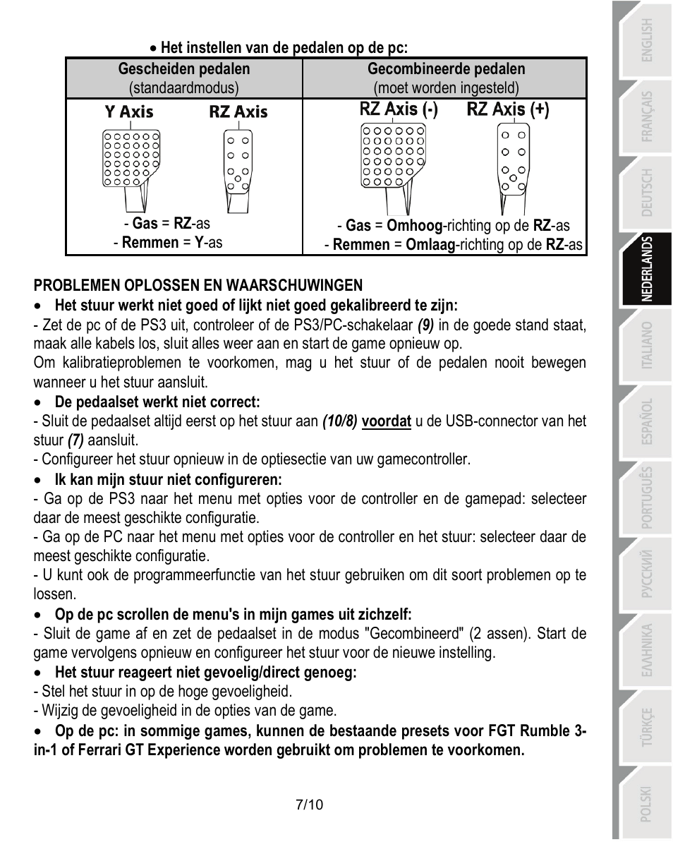 Problemen oplossen en waarschuwingen | Thrustmaster Ferrari Challenge PC-PS3 User Manual | Page 38 / 121