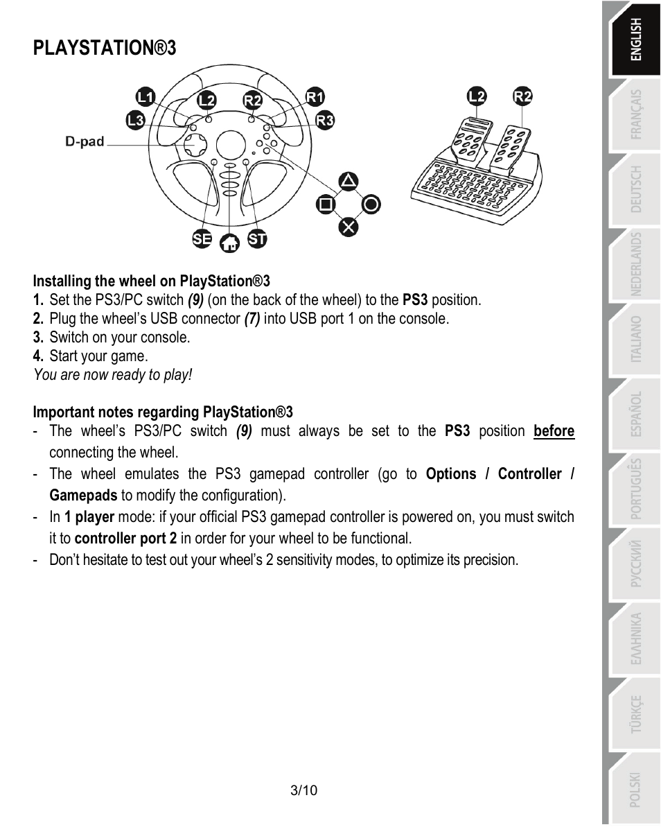 Playstation®3 | Thrustmaster Ferrari Challenge PC-PS3 User Manual | Page 4 / 121