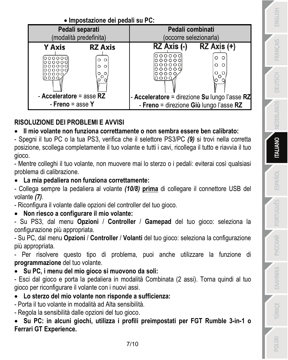 Risoluzione dei problemi e avvisi | Thrustmaster Ferrari Challenge PC-PS3 User Manual | Page 48 / 121