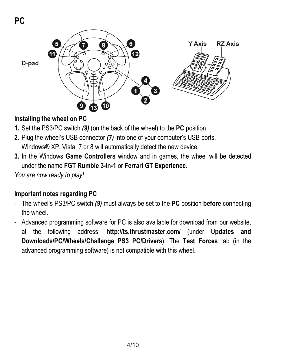 Thrustmaster Ferrari Challenge PC-PS3 User Manual | Page 5 / 121